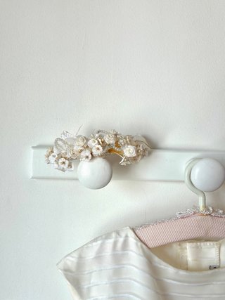Vestido de comunión niña blanco y dorado