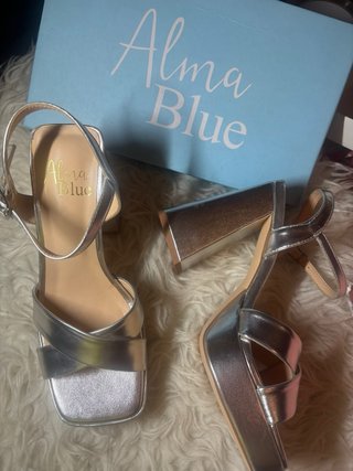 Sandalias Alma Blue Plataforma Tacón Plata
