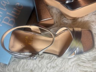 Sandalias Alma Blue Plataforma Tacón Plata