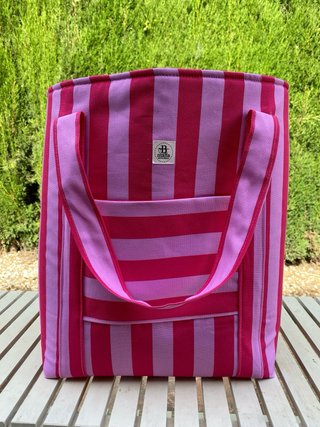 Bolso Maxi B.MANIA Rayas Rosa y Morado