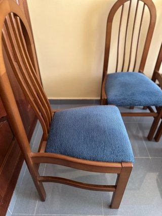 4 Sillas de Comedor Madera Tapizadas Azul