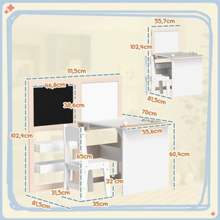 Set Tavolo e Sedia per Bambini 3-8 Anni con Lavagn