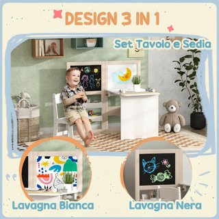 Set Tavolo e Sedia per Bambini 3-8 Anni con Lavagn