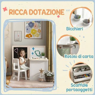 Set Tavolo e Sedia per Bambini 3-8 Anni con Lavagn