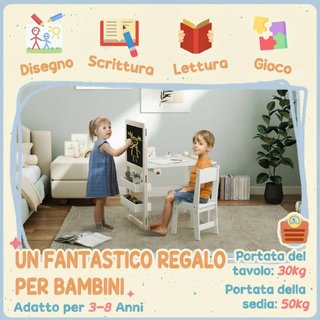 Set Tavolo e Sedia per Bambini 3-8 Anni con Lavagn