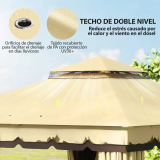 Cenador Jardín 3.7x3m Doble Techo Cortinas