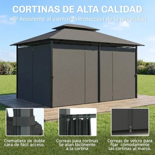 Cenador Jardín 3x4m Pabellón Negro