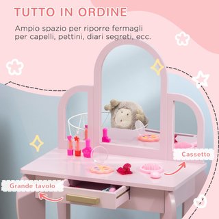 Tavolo per Trucco per Bambine 3-6 Anni con Sgabell