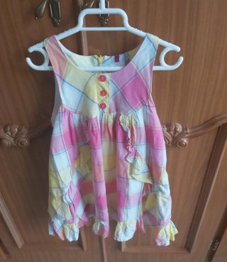 Vestido de niña cuadros rosa y amarillo
