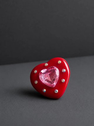 Anillo Chunky corazón rojo y rosa.