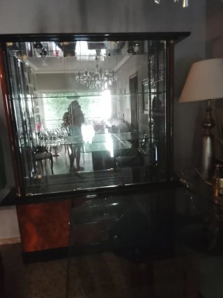 Vitrina de madera y cristal con luz
