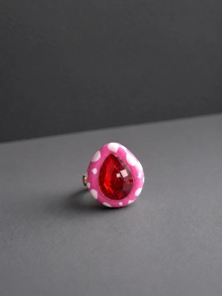Anillo Chunky Rosa con Piedra Roja