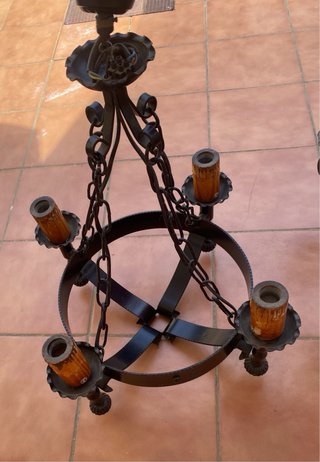 Lámpara de techo rústica metal y madera