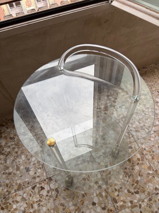 Mesa camarera cristal y metal con asa