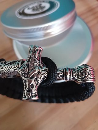 Pulsera Vikinga Martillo de Thor Negra y Plateada