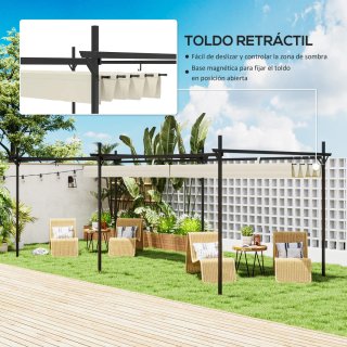 Pérgola retráctil 6x3m con tela beige