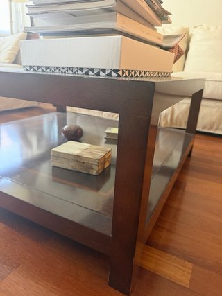 Mesa auxiliar cristal y madera