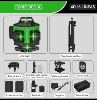 Nivel Láser 4D 16 Líneas Trípode Accesorios