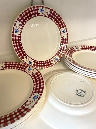 10 Platos Postre Vintage Cuadros burdeos y Flores