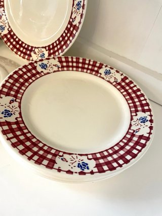 10 Platos Postre Vintage Cuadros burdeos y Flores