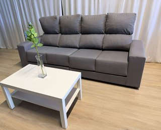 Sofá 4 plazas gris tela