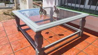 Mesa de centro cristal y madera gris