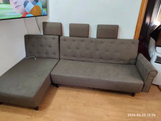 Sofá Chesterfield Tela Beige/Marrón Sofa cum Bed
