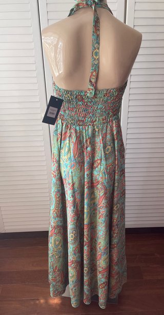 Vestido largo turquesa estampado
