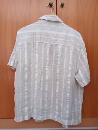Camisa Lino Hombre Manga Corta Beige