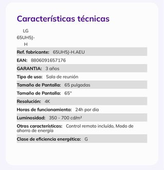Pantalla LG 65 pulgadas