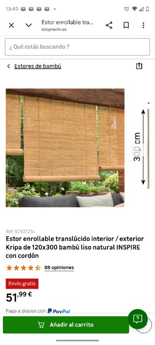 Estor enrollable bambú exterior 120x300