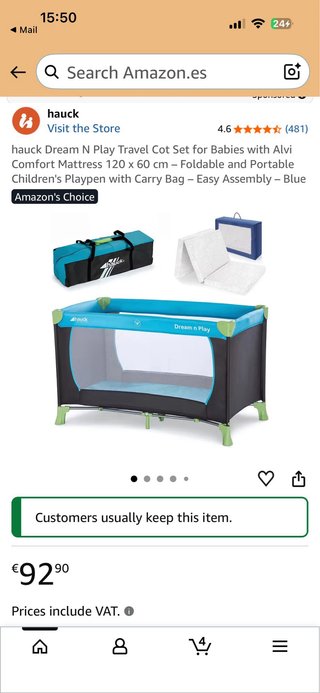 Cuna de viaje Hauck Dream N Play azul