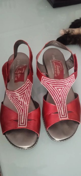 Sandalias Pradillo Cuña Piel Roja y Plata