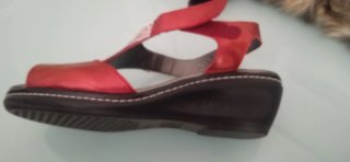Sandalias Pradillo Cuña Piel Roja y Plata