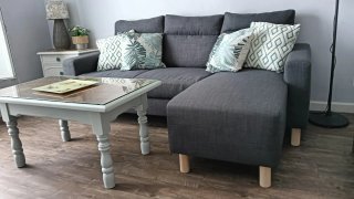 Sofá esquinero Ikea gris tela