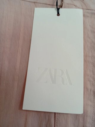 Falda Zara XL Rosa Rayas Volante