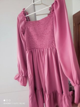 Vestido rosa manga larga