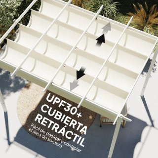 Pérgola 4x3m Techo Retráctil Beige/Blanco