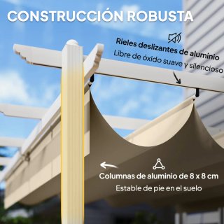 Pérgola 4x3m Techo Retráctil Beige/Blanco