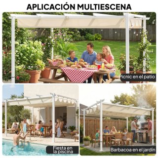 Pérgola 4x3m Techo Retráctil Beige/Blanco
