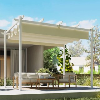 Pérgola 4x3m Techo Retráctil Beige/Blanco