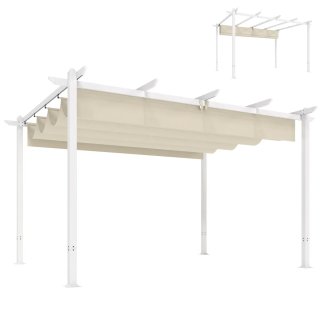 Pérgola 4x3m Techo Retráctil Beige/Blanco