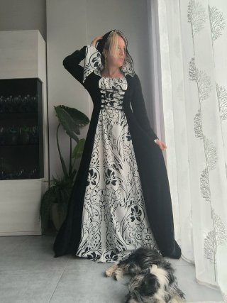 Vestido medieval negro y blanco talla única