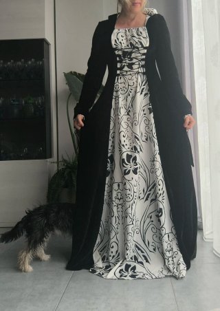 Vestido medieval negro y blanco talla única