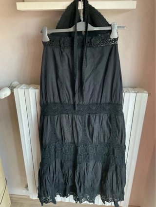Vestito CONBIPEL nero cotone uncinetto vintage