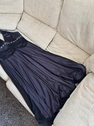 Vestido fiesta halter midi negro/morado vintage