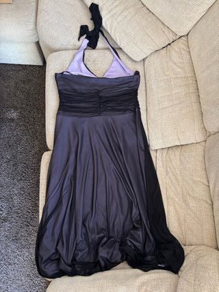 Vestido fiesta halter midi negro/morado vintage