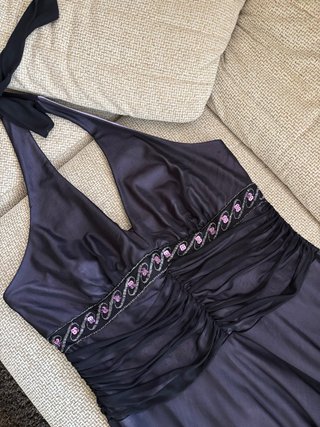 Vestido fiesta halter midi negro/morado vintage
