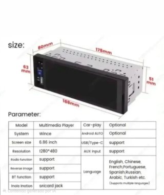 Radio Pantalla Bluetooth Multimedia 1 DIN OD1