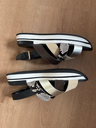Sandali Hogan Plateau Pelle Nero Marrone Oro n. 37